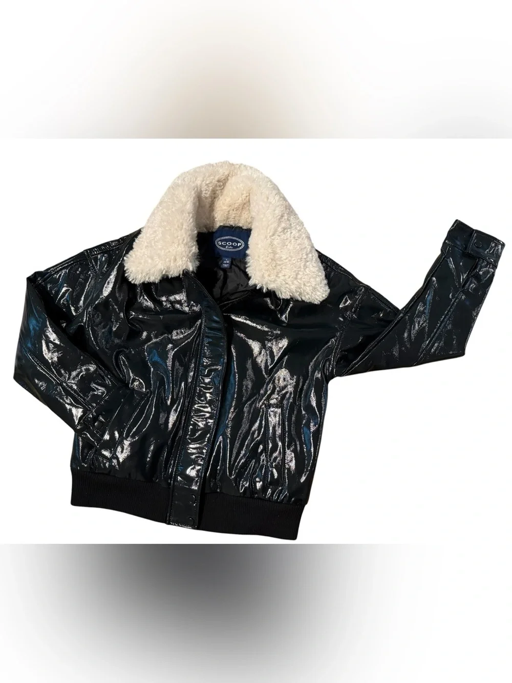 Scoop Faux Leather Black Bomber Jacket Size Large 10/12 NWT